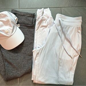 lululemon size 6 bundle; periwinkle jogger pant, matching hat and leggings